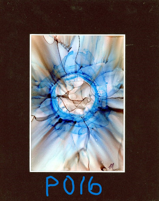 5x7 Blue Circle to Black Abstract Painting